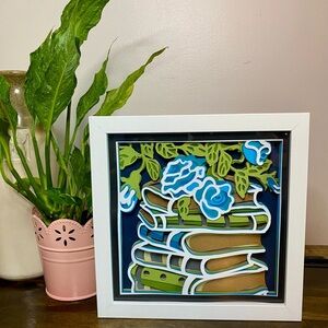 3D Blue Bookstack Shadowbox